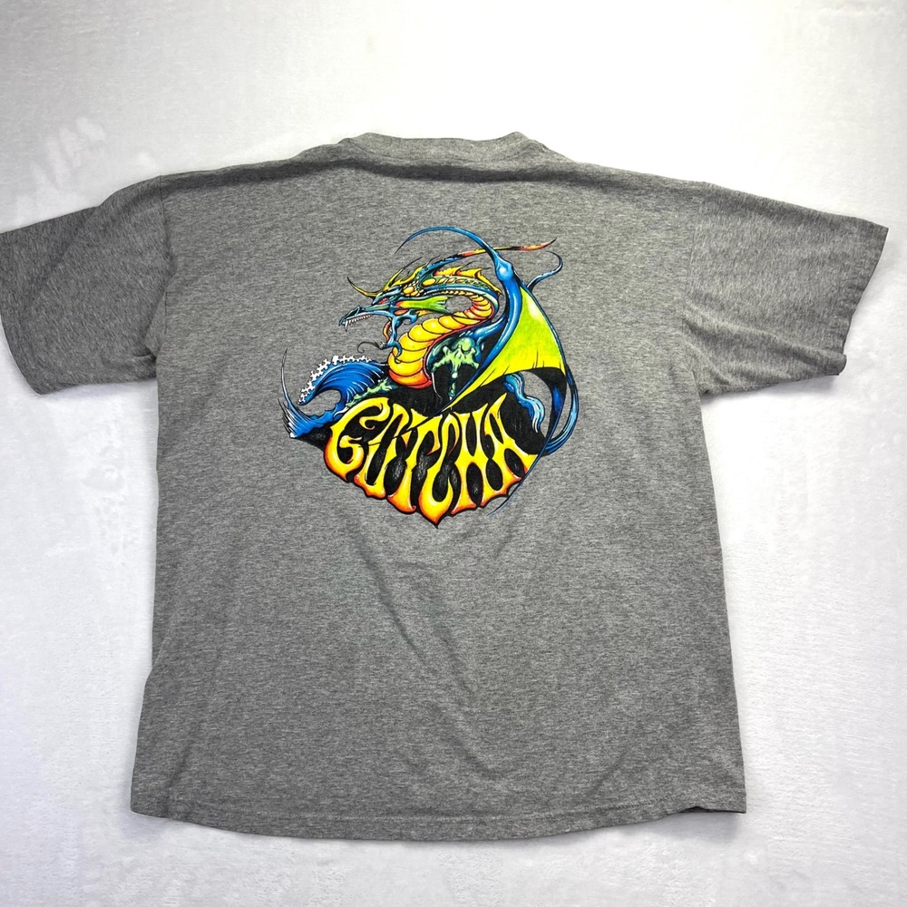 Gotcha Dragon Graphic T-Shirt Mens L Grey Vintage 90s‎ Surf Skate Short Sleeve - Picture 3 of 8